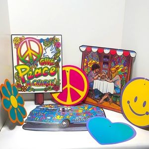 Vintage 1996   Peace, Love, Hippie Type Cafe, Card Board Posters ! Two Sided